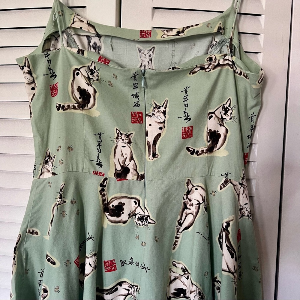 Vintage Green Cat Print homemade Dress - Picture 5 of 5